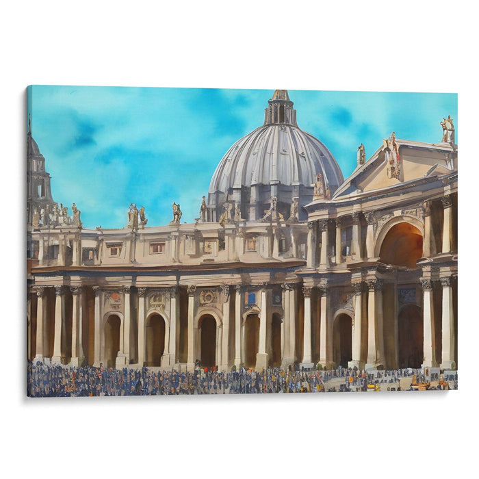 Watercolor Colonnade of St. Peter's Basilica Print - Canvas Art Print by Kanvah