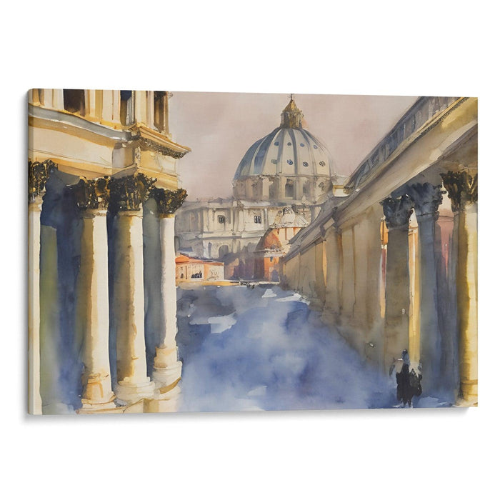 Watercolor Colonnade of St. Peter's Basilica Print - Canvas Art Print by Kanvah