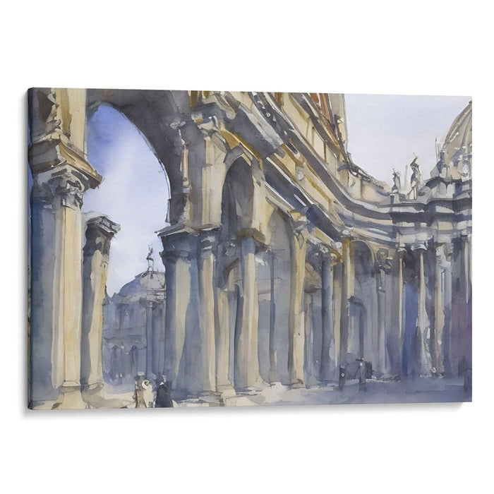 Watercolor Colonnade of St. Peter's Basilica Print - Canvas Art Print by Kanvah