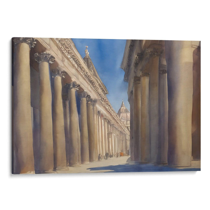 Watercolor Colonnade of St. Peter's Basilica Print - Canvas Art Print by Kanvah