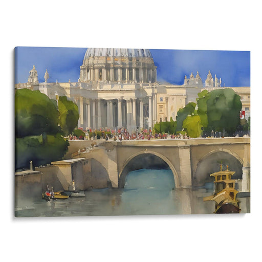 Watercolor Colonnade of St. Peter's Basilica Print - Canvas Art Print by Kanvah