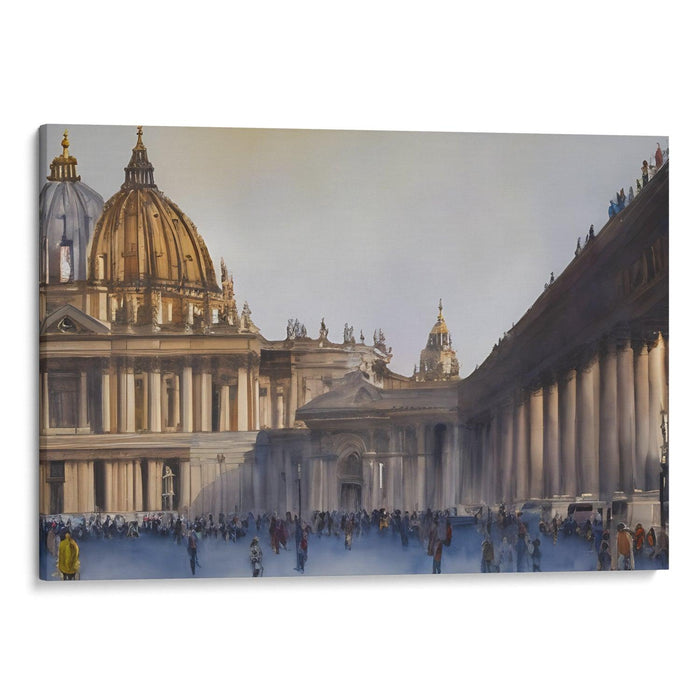 Watercolor Colonnade of St. Peter's Basilica Print - Canvas Art Print by Kanvah