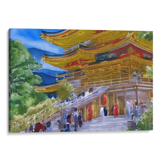 Watercolor Golden Pavilion Print - Canvas Art Print by Kanvah