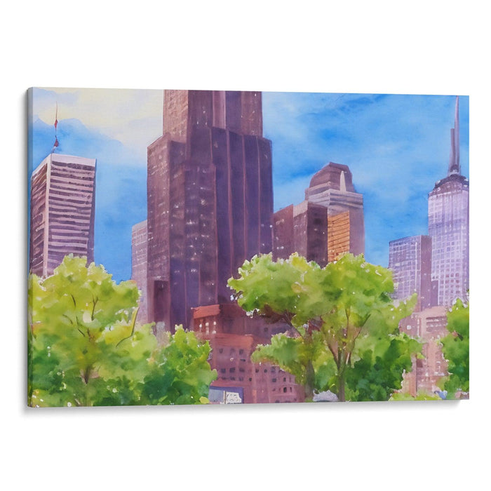 Watercolor Willis Tower Print - Canvas Art Print by Kanvah