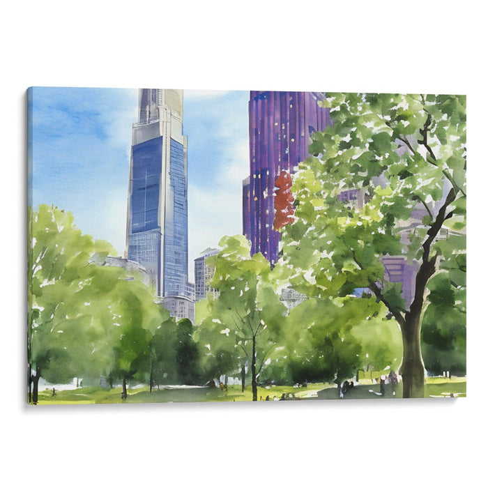 Watercolor Willis Tower Print - Canvas Art Print by Kanvah