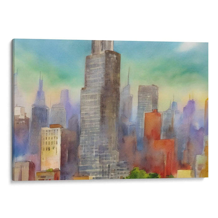 Watercolor Willis Tower Print - Canvas Art Print by Kanvah