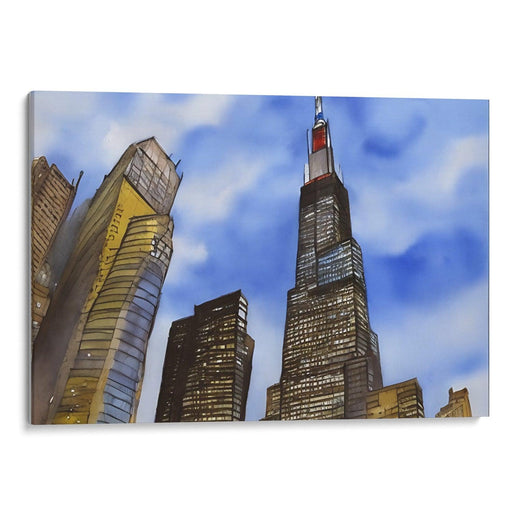 Watercolor Willis Tower Print - Canvas Art Print by Kanvah