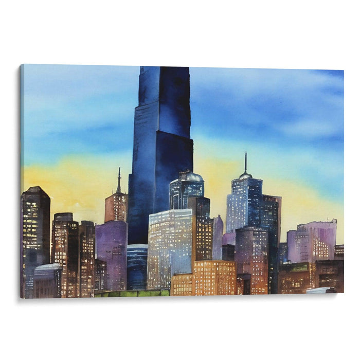 Watercolor Willis Tower Print - Canvas Art Print by Kanvah