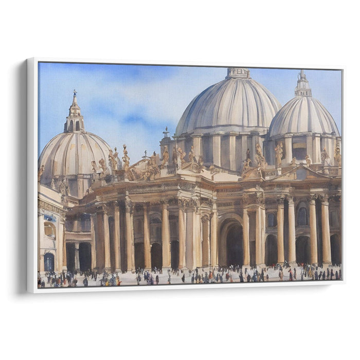 Watercolor Colonnade of St. Peter's Basilica Print - Canvas Art Print by Kanvah