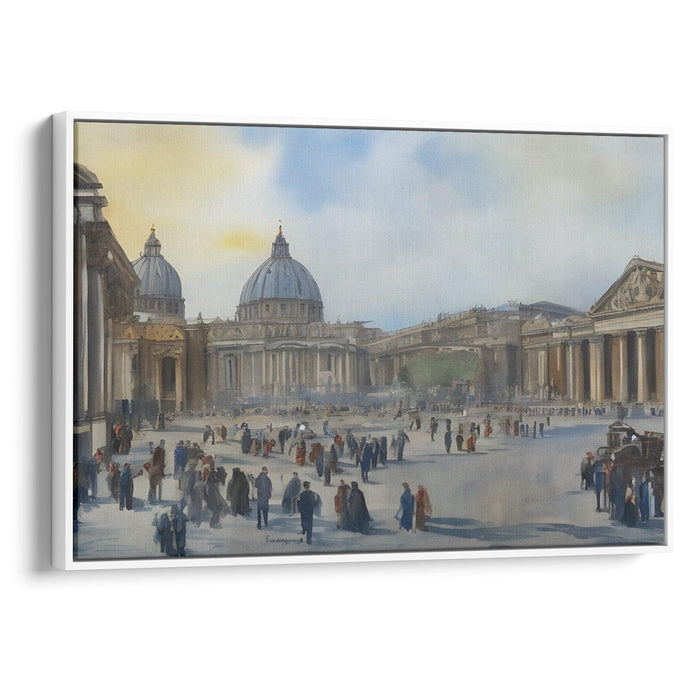 Watercolor Colonnade of St. Peter's Basilica Print - Canvas Art Print by Kanvah