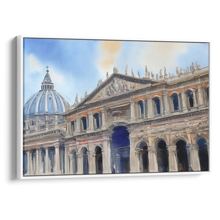 Watercolor Colonnade of St. Peter's Basilica Print - Canvas Art Print by Kanvah