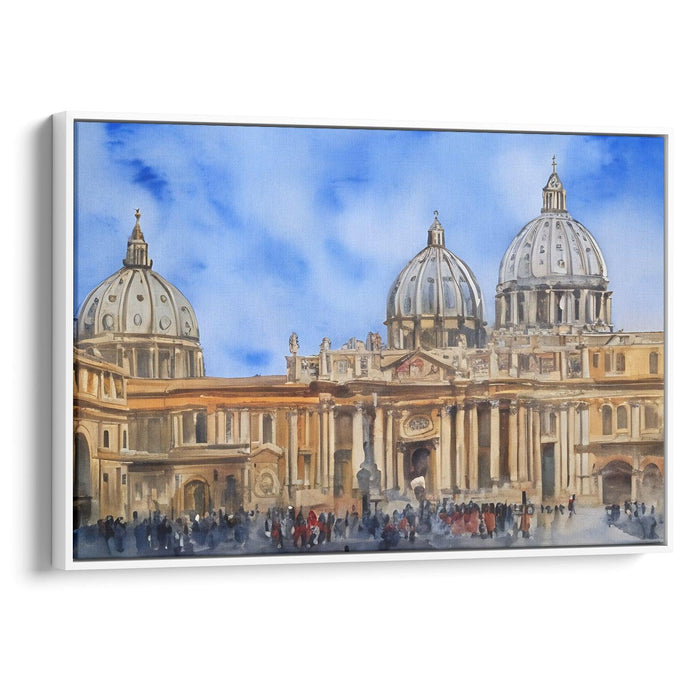 Watercolor Colonnade of St. Peter's Basilica Print - Canvas Art Print by Kanvah