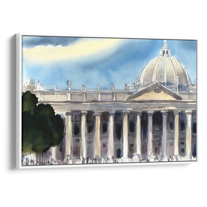 Watercolor Colonnade of St. Peter's Basilica Print - Canvas Art Print by Kanvah