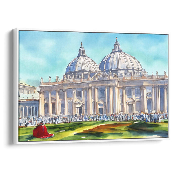 Watercolor Colonnade of St. Peter's Basilica Print - Canvas Art Print by Kanvah