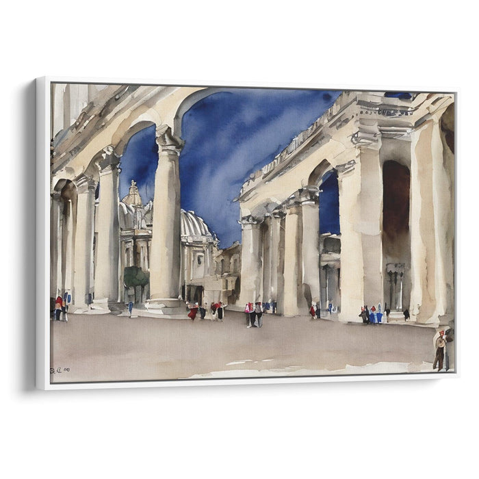 Watercolor Colonnade of St. Peter's Basilica Print - Canvas Art Print by Kanvah