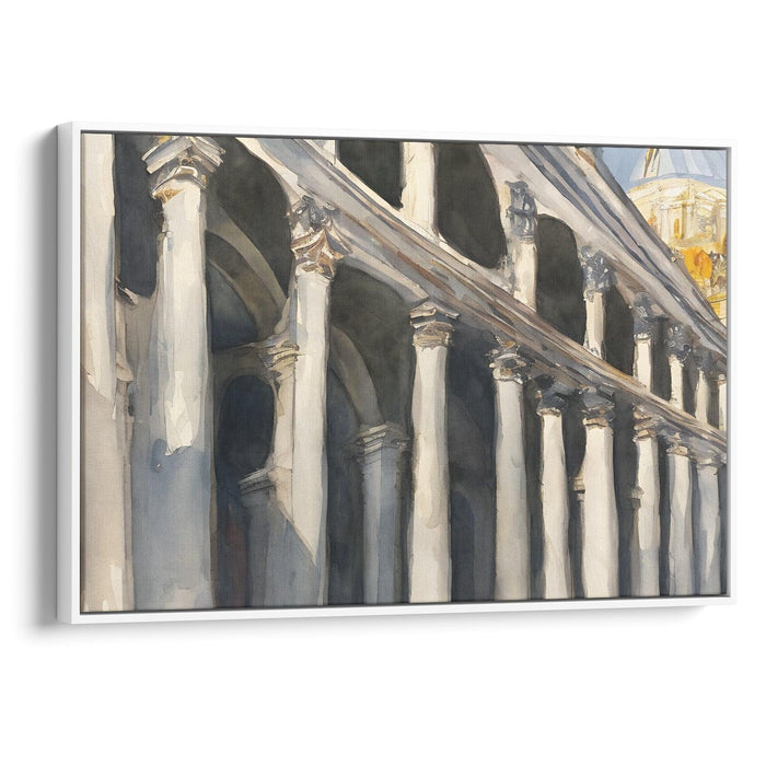 Watercolor Colonnade of St. Peter's Basilica Print - Canvas Art Print by Kanvah