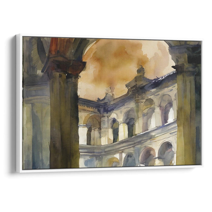 Watercolor Colonnade of St. Peter's Basilica Print - Canvas Art Print by Kanvah