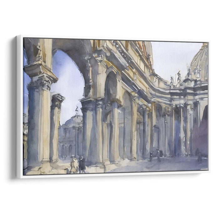 Watercolor Colonnade of St. Peter's Basilica Print - Canvas Art Print by Kanvah