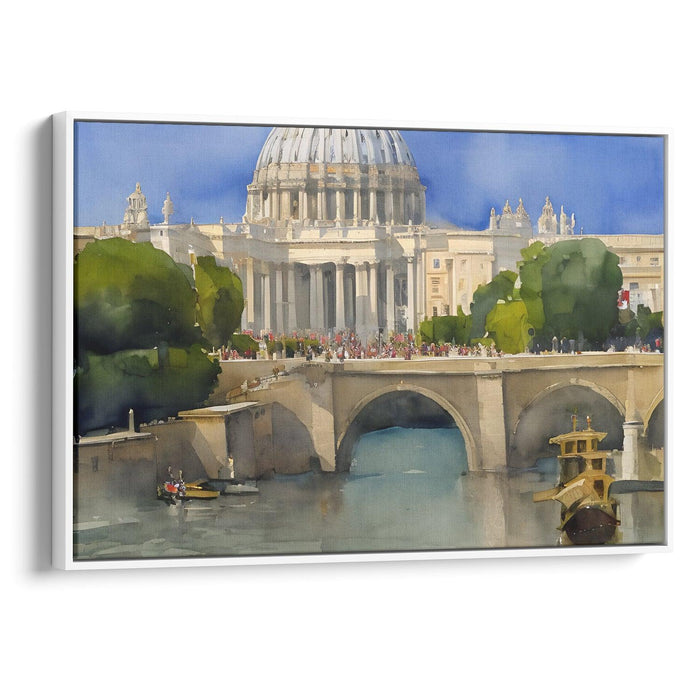 Watercolor Colonnade of St. Peter's Basilica Print - Canvas Art Print by Kanvah