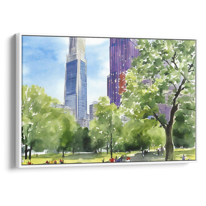 Watercolor Willis Tower Print - Canvas Art Print by Kanvah