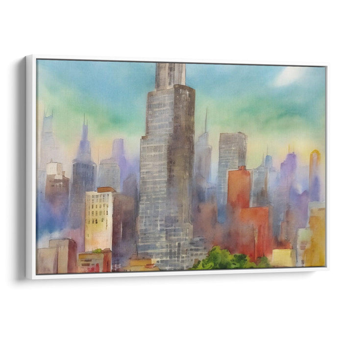 Watercolor Willis Tower Print - Canvas Art Print by Kanvah