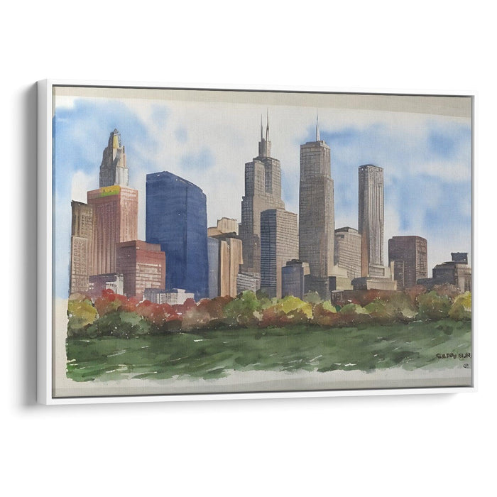 Watercolor Willis Tower Print - Canvas Art Print by Kanvah