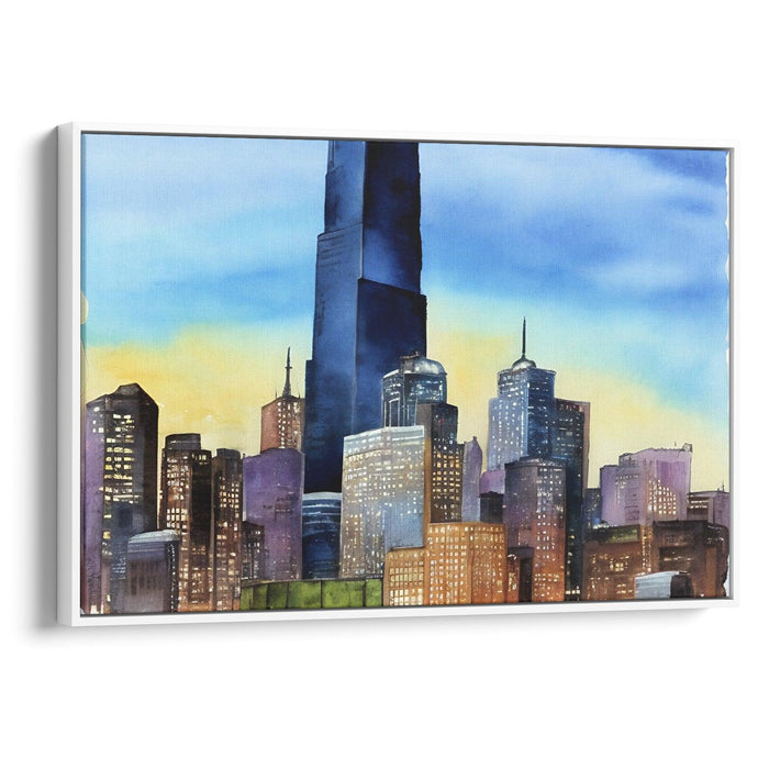 Watercolor Willis Tower Print - Canvas Art Print by Kanvah