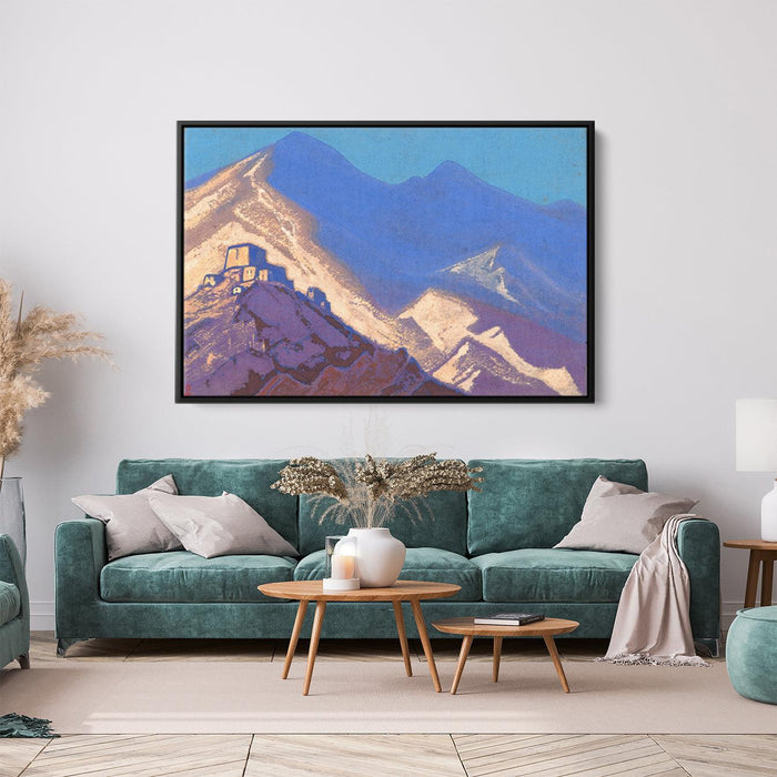 Dark-blue mountains and buildings on the hiil by Nicholas Roerich - Canvas Artwork