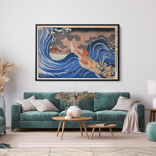 In the Waves at Kakuda enroute to Sado Island, Edo period by Utagawa Kuniyoshi - Canvas Artwork