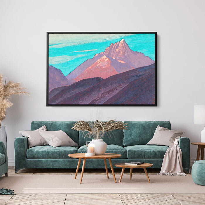 Turquoise sky, pink mountains, purple foot by Nicholas Roerich - Canvas Artwork