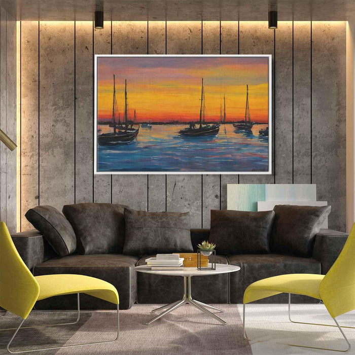 Line Art Sunset Boats #135 - Kanvah