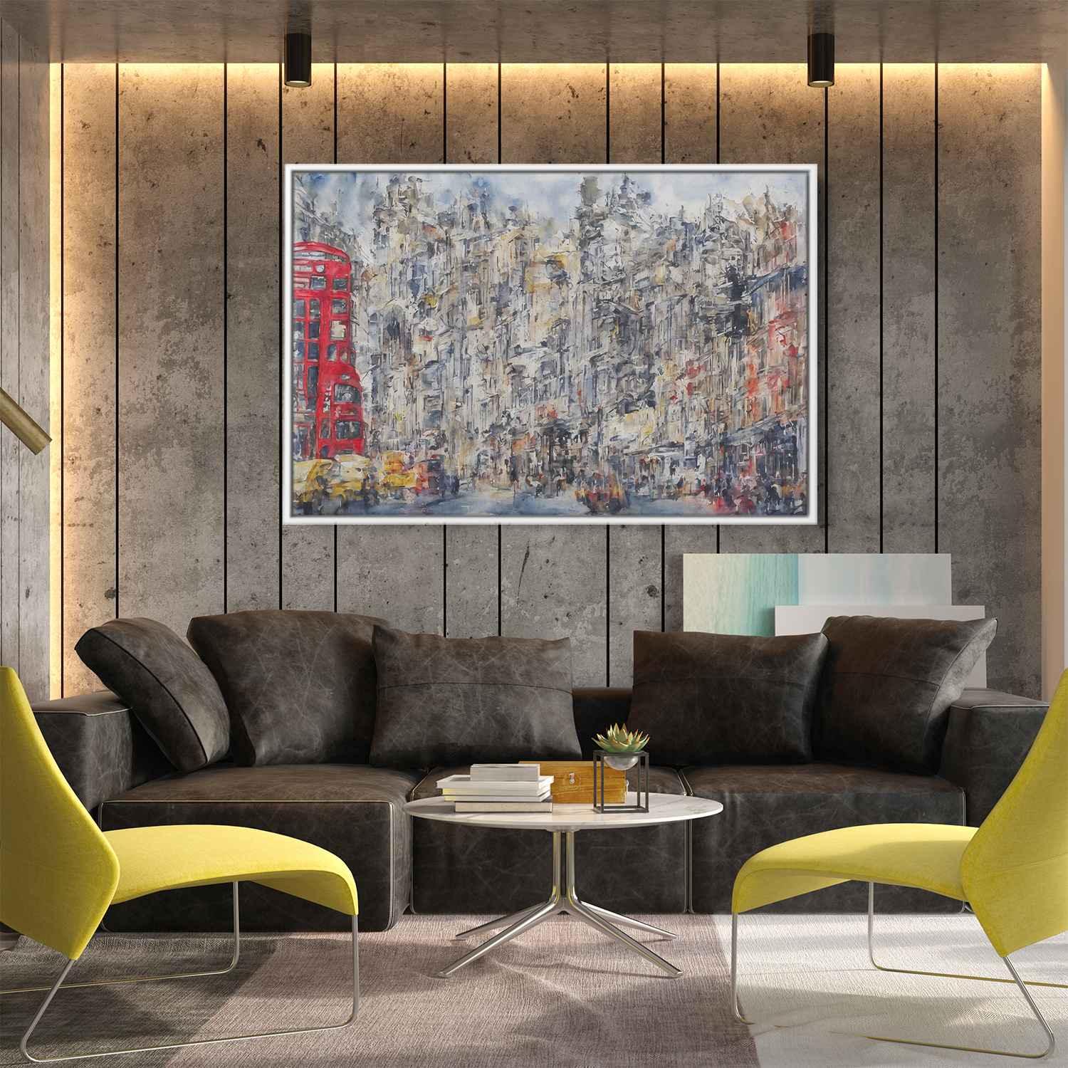 Urban Symphony II: Abstract Cityscape with Red Double-Decker Bus