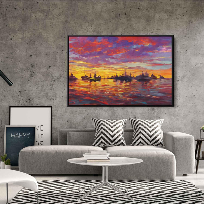 Line Art Sunset Boats #133 - Kanvah