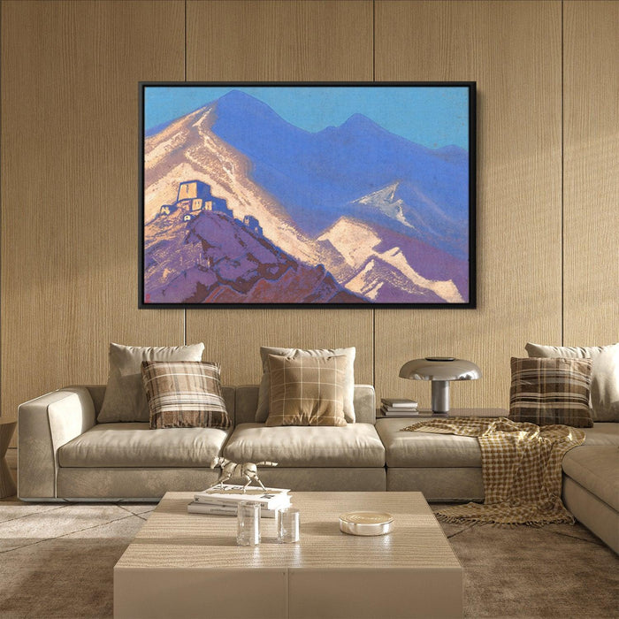 Dark-blue mountains and buildings on the hiil by Nicholas Roerich - Canvas Artwork