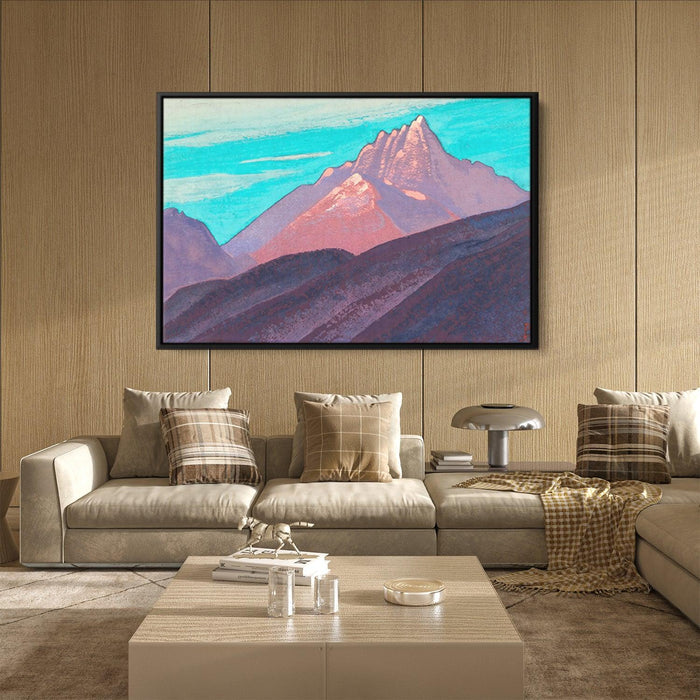Turquoise sky, pink mountains, purple foot by Nicholas Roerich - Canvas Artwork