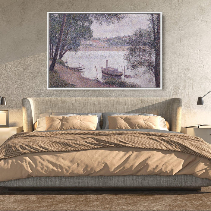 River Landscape with a boat by Georges Seurat - Canvas Artwork