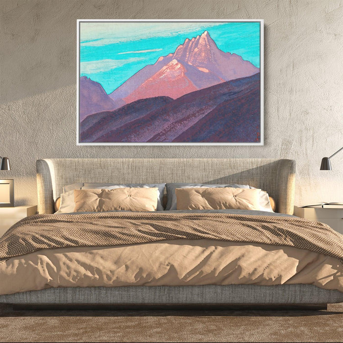 Turquoise sky, pink mountains, purple foot by Nicholas Roerich - Canvas Artwork