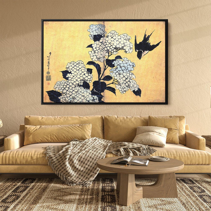 Hydrangea and Swallow by Katsushika Hokusai - Canvas Artwork