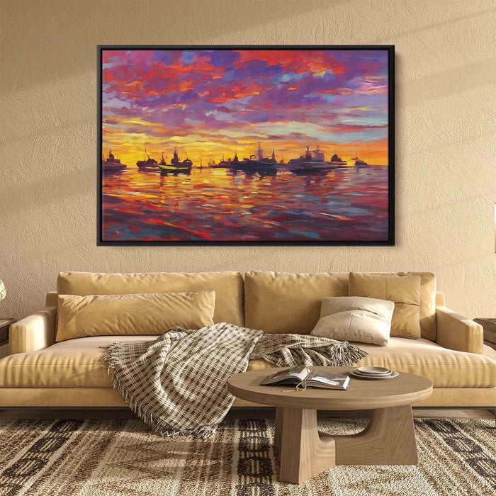 Line Art Sunset Boats #133 - Kanvah