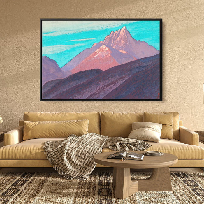 Turquoise sky, pink mountains, purple foot by Nicholas Roerich - Canvas Artwork