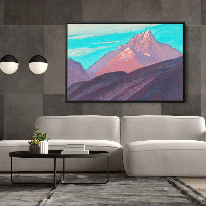 Turquoise sky, pink mountains, purple foot by Nicholas Roerich - Canvas Artwork