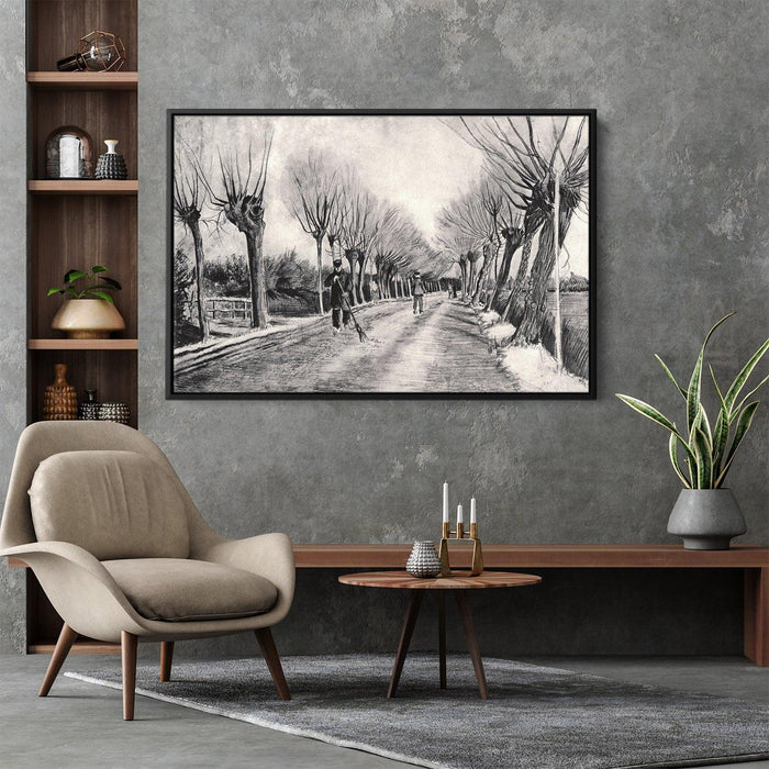 Road with Pollard Willows and Man with Broom by Vincent van Gogh - Canvas Artwork