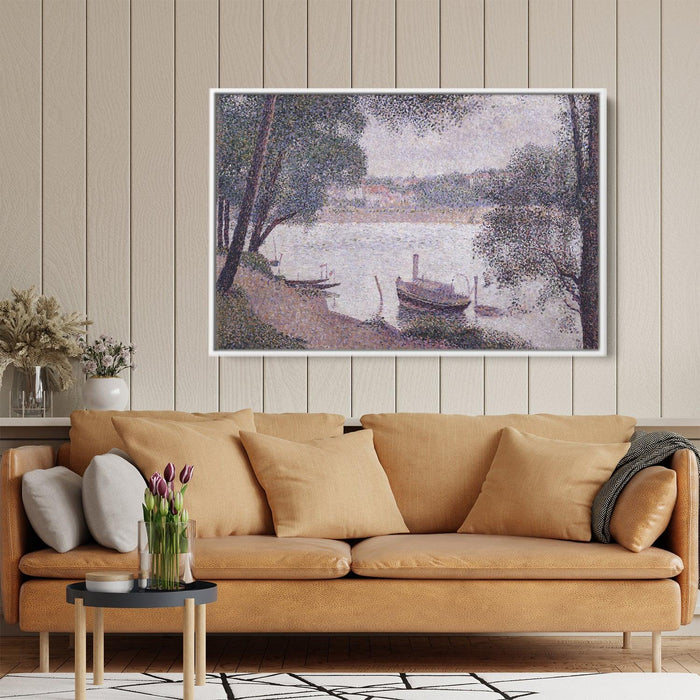 River Landscape with a boat by Georges Seurat - Canvas Artwork