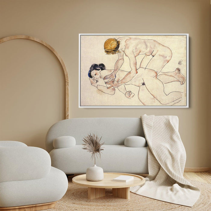 Two Female Nudes, One Reclining, One Kneeling by Egon Schiele - Canvas Artwork