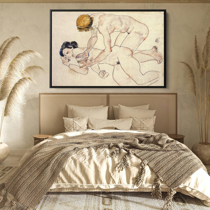 Two Female Nudes, One Reclining, One Kneeling by Egon Schiele - Canvas Artwork