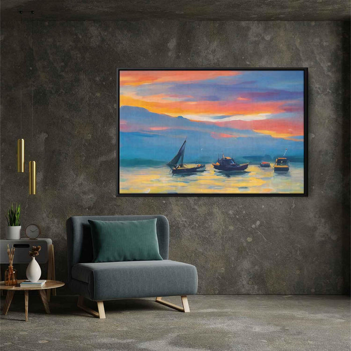 Line Art Sunset Boats #129 - Kanvah