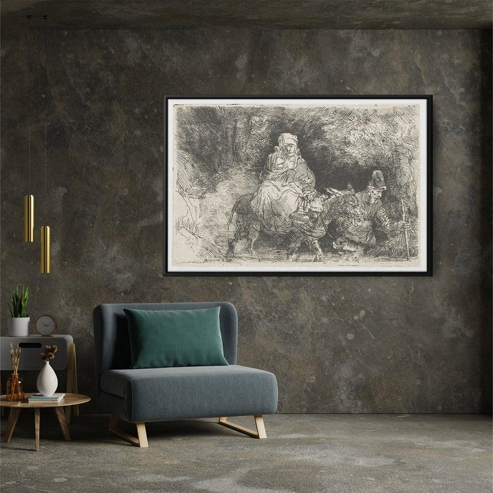 The flight into Egypt crossing a brook by Rembrandt - Canvas Artwork