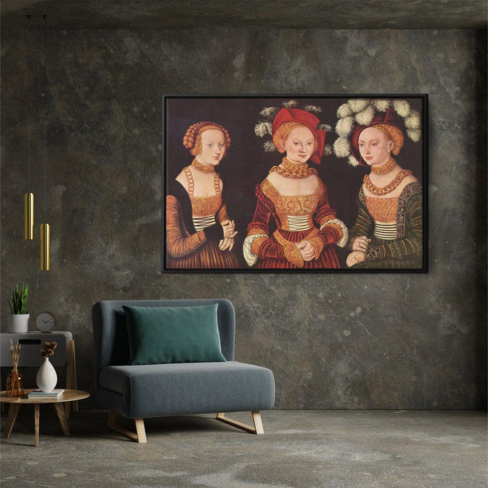 Three princesses of Saxony, Sibylla, Emilia and Sidonia, daughters of Duke Heinrich of Frommen by Lucas Cranach the Elder - Canvas Artwork