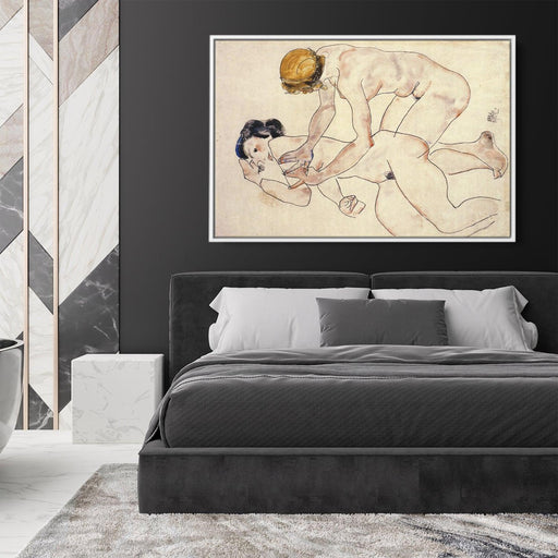 Two Female Nudes, One Reclining, One Kneeling by Egon Schiele - Canvas Artwork