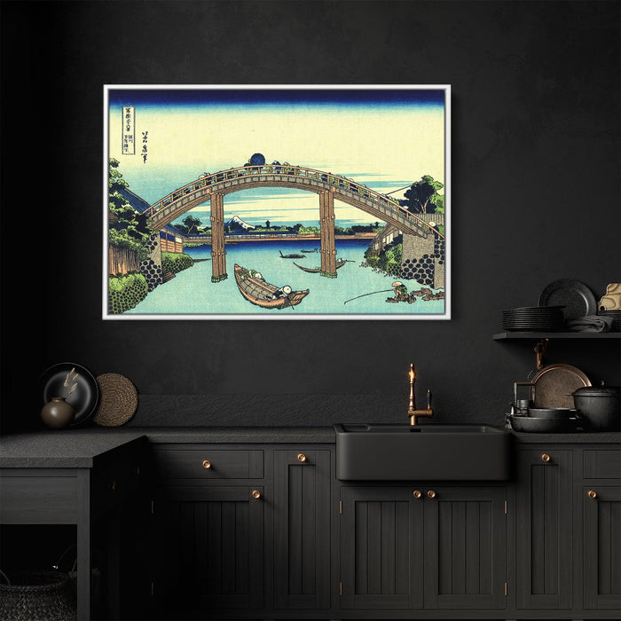 Fuji seen through the Mannen bridge at Fukagawa by Katsushika Hokusai - Canvas Artwork